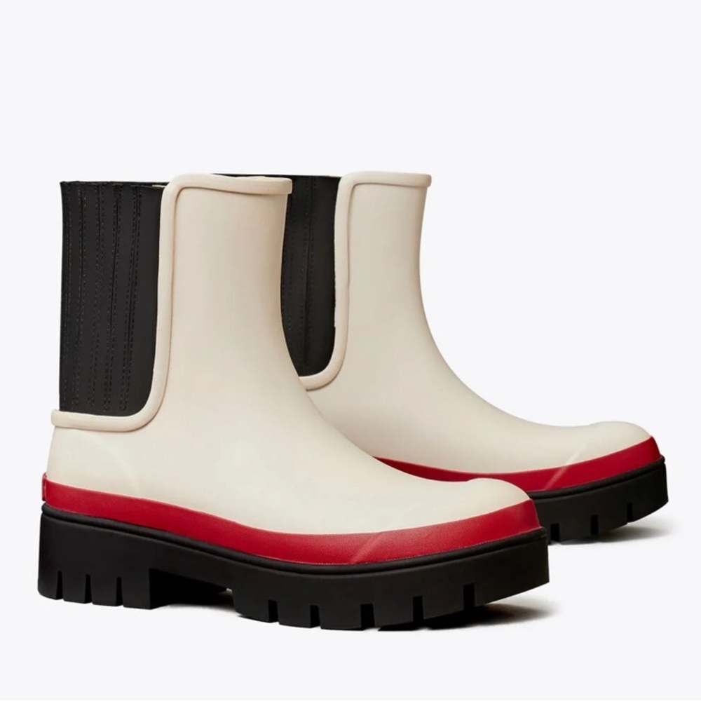 Tory Burch HURRICANE ANKLE Foul Weather BOOT New Ivory/Perfect Black US 11 NEW